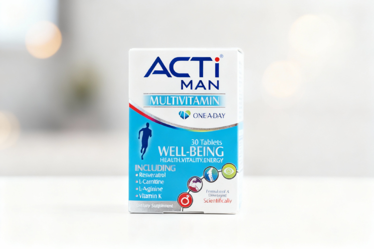 جعبه قرص اکتی من برای آقایان روی سطح سفید